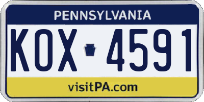 PA license plate KOX4591