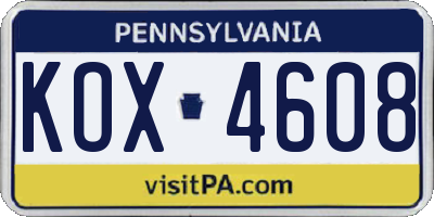 PA license plate KOX4608