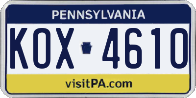PA license plate KOX4610