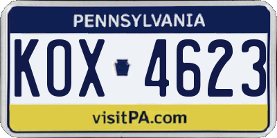 PA license plate KOX4623