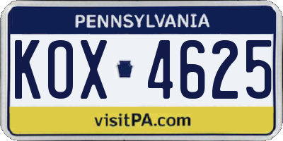 PA license plate KOX4625