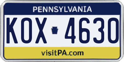 PA license plate KOX4630