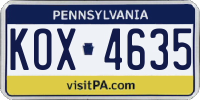 PA license plate KOX4635