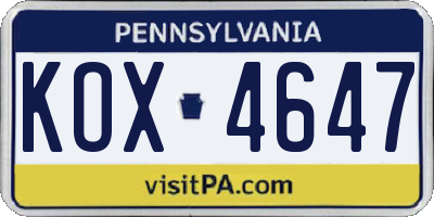 PA license plate KOX4647