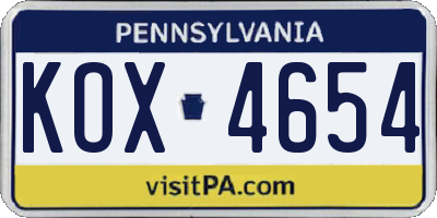 PA license plate KOX4654