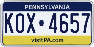 PA license plate KOX4657