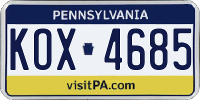 PA license plate KOX4685