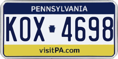 PA license plate KOX4698