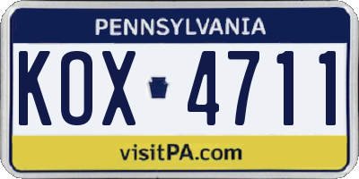 PA license plate KOX4711