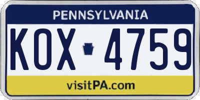 PA license plate KOX4759
