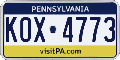 PA license plate KOX4773