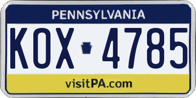 PA license plate KOX4785