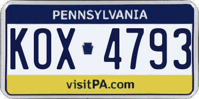 PA license plate KOX4793