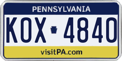 PA license plate KOX4840