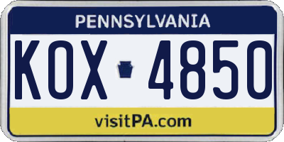 PA license plate KOX4850