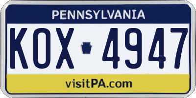 PA license plate KOX4947
