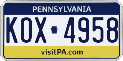 PA license plate KOX4958