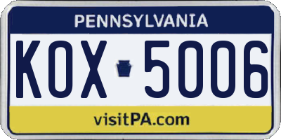 PA license plate KOX5006
