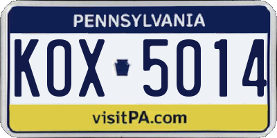 PA license plate KOX5014