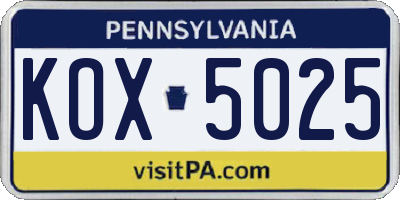 PA license plate KOX5025