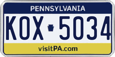 PA license plate KOX5034