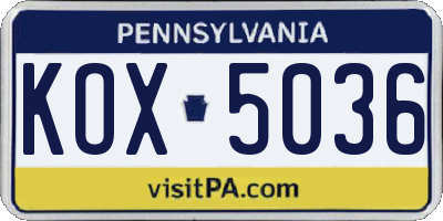 PA license plate KOX5036
