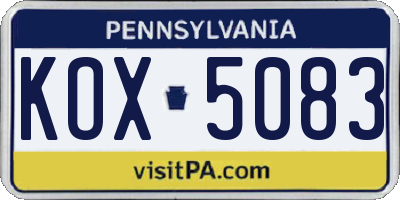 PA license plate KOX5083