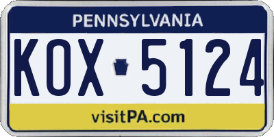 PA license plate KOX5124