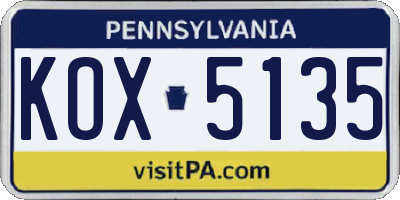 PA license plate KOX5135