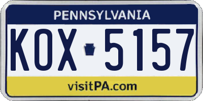 PA license plate KOX5157