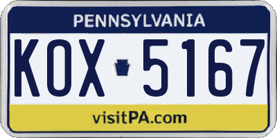 PA license plate KOX5167