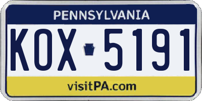 PA license plate KOX5191