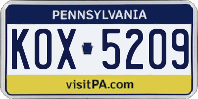 PA license plate KOX5209