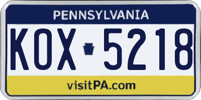 PA license plate KOX5218
