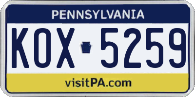PA license plate KOX5259