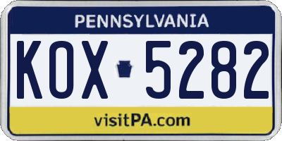 PA license plate KOX5282