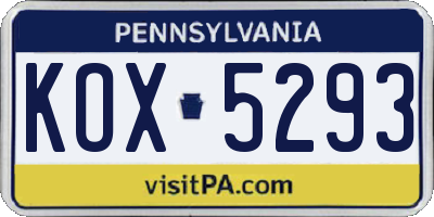 PA license plate KOX5293