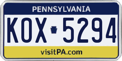 PA license plate KOX5294