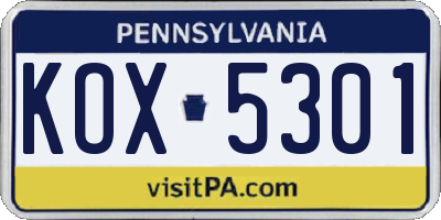 PA license plate KOX5301