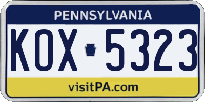 PA license plate KOX5323