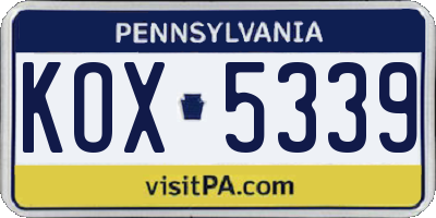 PA license plate KOX5339