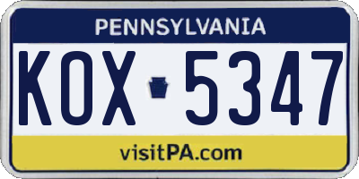 PA license plate KOX5347
