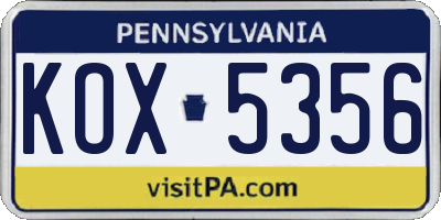 PA license plate KOX5356