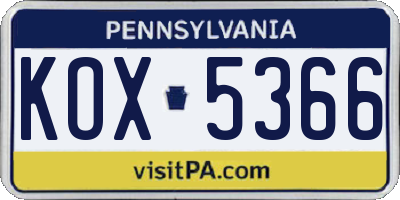 PA license plate KOX5366