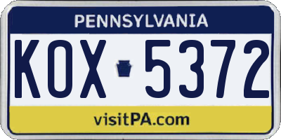 PA license plate KOX5372
