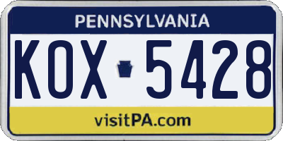 PA license plate KOX5428