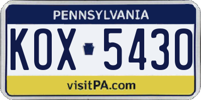 PA license plate KOX5430