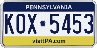 PA license plate KOX5453
