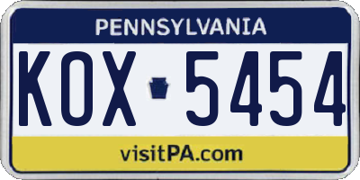 PA license plate KOX5454