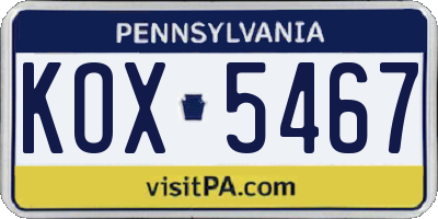 PA license plate KOX5467
